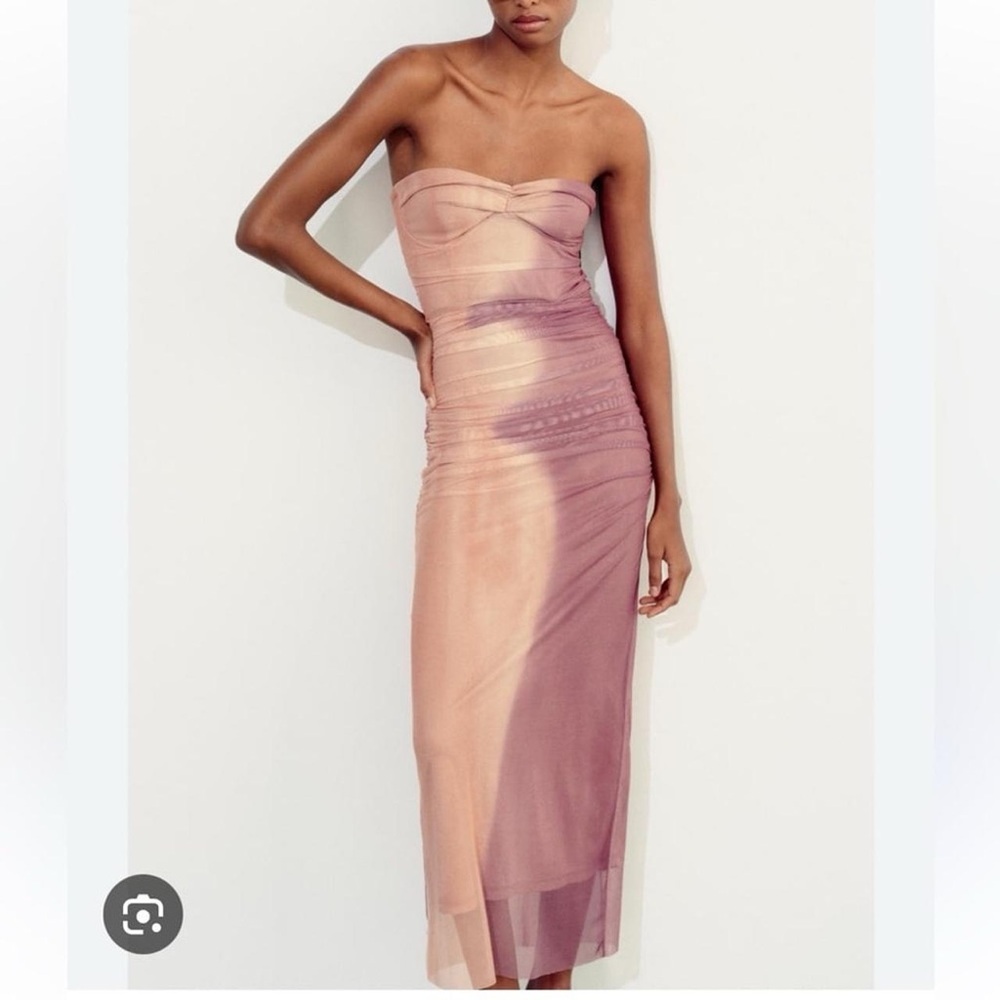 Zara Strapless Pink Ombre Midi Dress